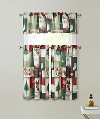 Kate Aurora Holiday Living Complete Classic Merry Christmas 3 Pc Kitchen Curtain Tier And Valance Set