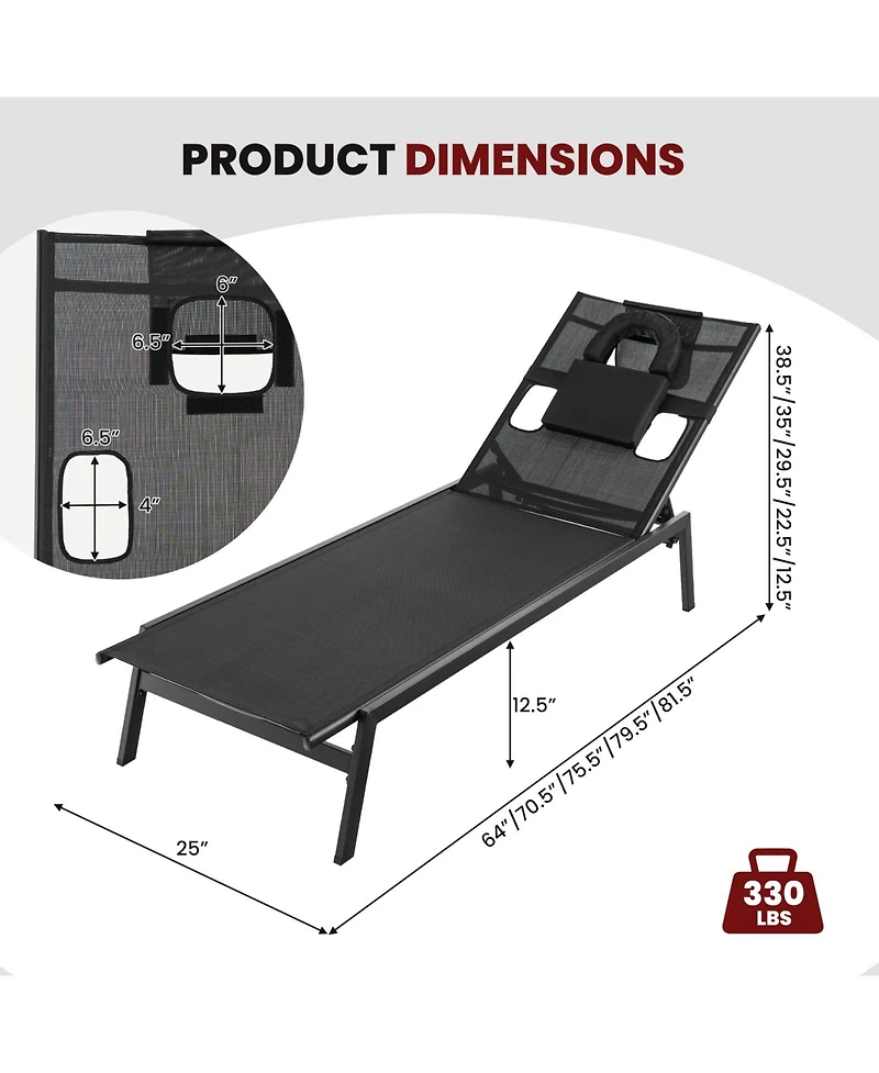 Slickblue Patio Sunbathing Lounge Chair 5-Position Adjustable Tanning Chair-Black