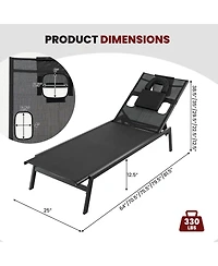 Slickblue Patio Sunbathing Lounge Chair 5-Position Adjustable Tanning Chair-Black