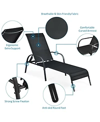 Slickblue 2 Pcs Outdoor Patio Lounge Chair Chaise Fabric with Adjustable Reclining Armrest