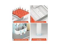 Slickblue Expandable Dish Drying Rack Adjustable Dual-Part Dish Drainer with Detachable Utensil Holder