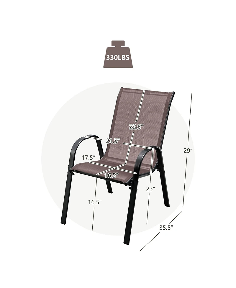 Gymax 4PCS Patio Stacking Dining Chairs w/ Curved Armrests & Breathable Seat Fabric Brown