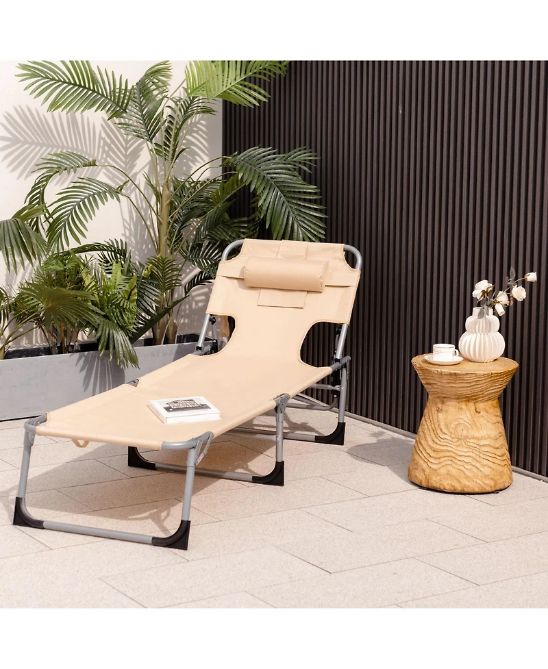 Slickblue Folding Beach Lounge Chair with Pillow for Outdoor