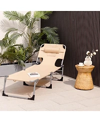 Slickblue Folding Beach Lounge Chair with Pillow for Outdoor