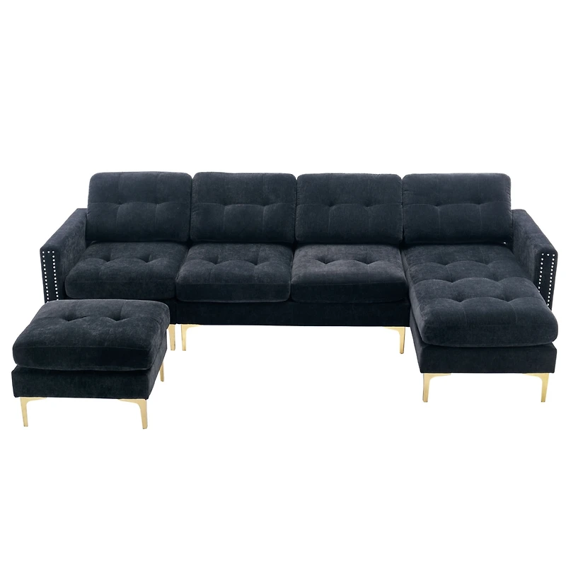Streamdale Furniture 110" L-Shape Convertible Sectional Sofa with Ottoman