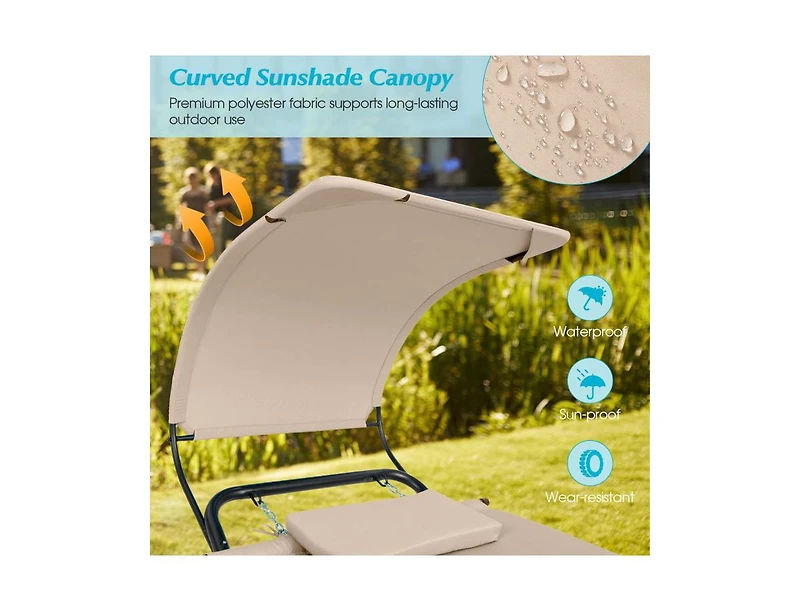 Slickblue Patio Hanging Chaise Lounge Chair with Canopy Cushion Pillow and Storage Bag