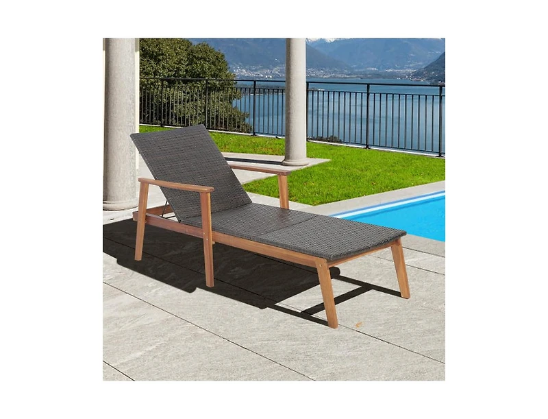 Slickblue Patio Rattan Lounge Chair with 4-Position Adjustable Backrest