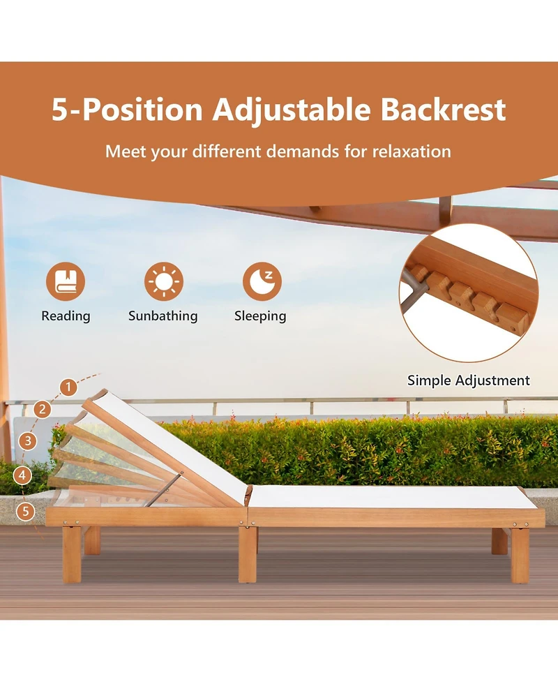 Slickblue Outdoor Wood Chaise Lounge Chair with 5-Postion Adjustable Back
