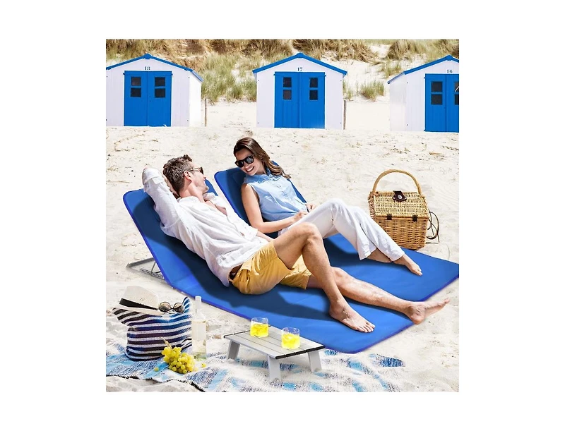 Slickblue 3 Pieces Beach Lounge Chair Mat Set 2 Adjustable Chairs with Table