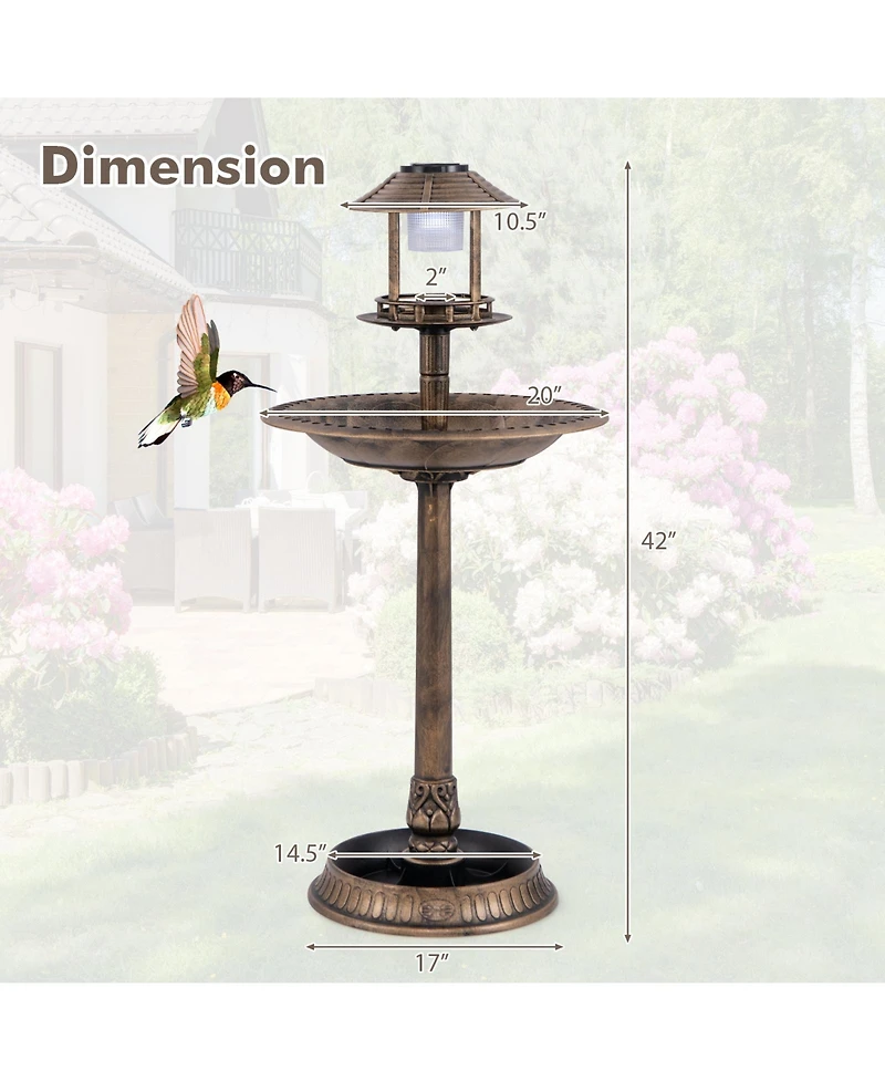 Slickblue Pedestal Bird Bath with Solar Light Feeder and Flower Planter