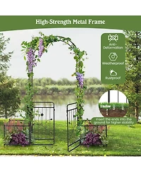Slickblue 87 Inches Garden Arbor with Lockable Gate Side Planters-Black