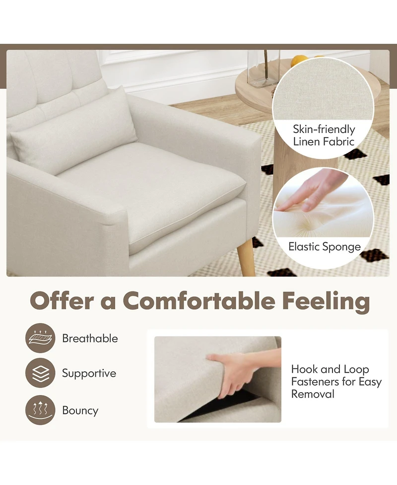 Slickblue Accent Chair with Lumbar Pillow Natural Rubber Wood Legs Padded Cushions