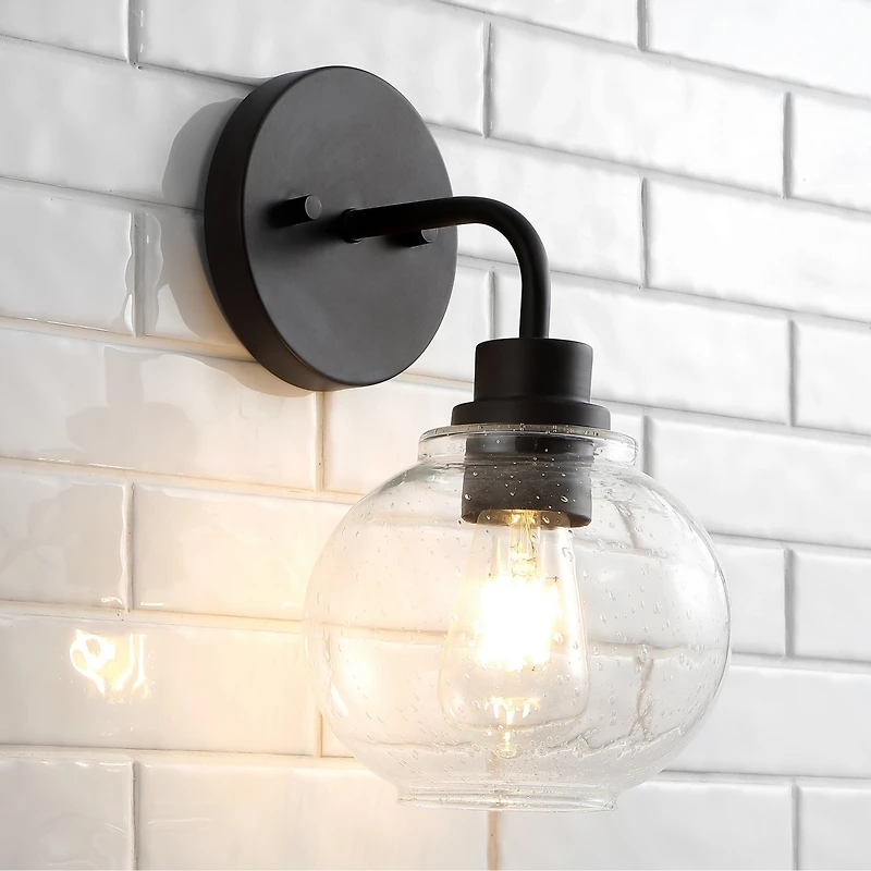 Jonathan Y Sandrine Iron/Seeded Glass Cottage Rustic Led Vanity Light