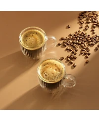 JoyJolt Fluted Glass 5.4oz Espresso Mugs, Set of 2