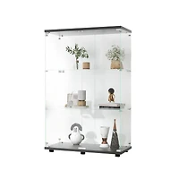 Simplie Fun Black 3-Shelf Glass Display Cabinet, 49.3" x 31.7" x 14.3"