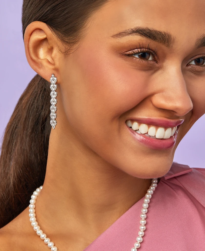 Arabella Cubic Zirconia Linear Drop Earrings in Sterling Silver