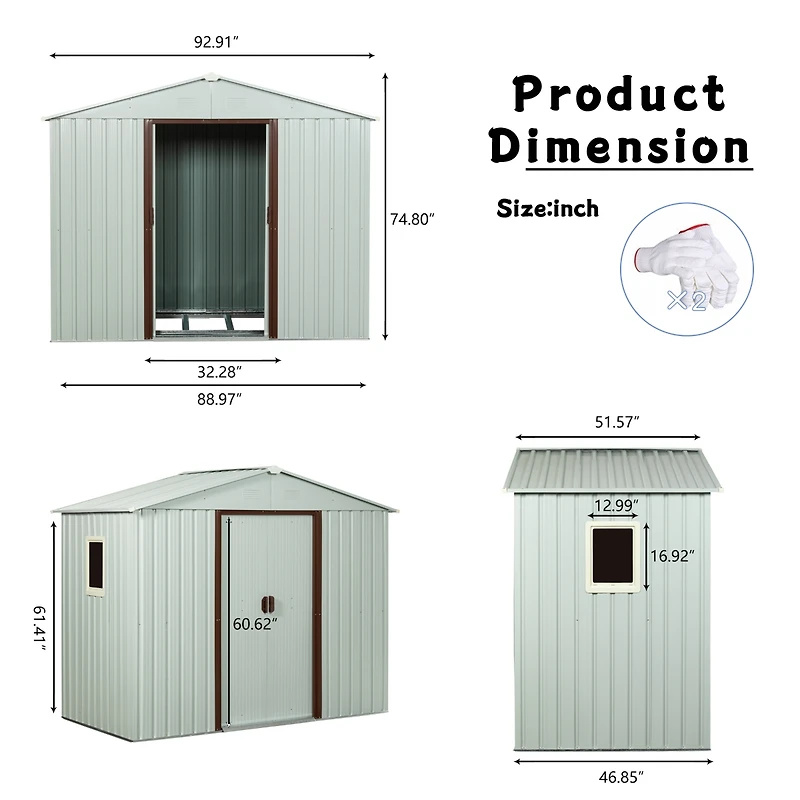 8FT X 4FT Outdoor Metal Storage Shed With Window White