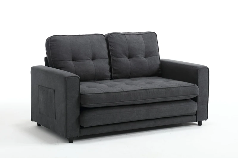Streamdale Convertible Sofa Bed Set in Gray & Beige Linen Fabric