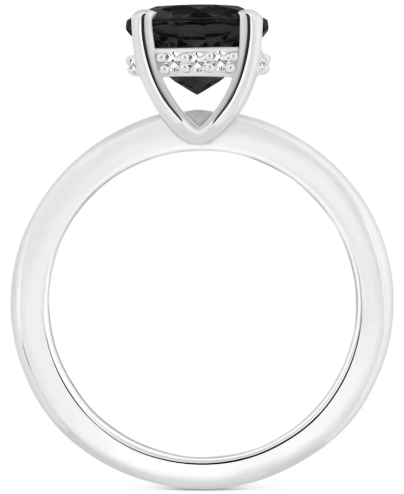 Onyx & Diamond Accent Side-Set Halo Solitaire Ring Sterling Silver