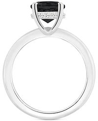 Onyx & Diamond Accent Side-Set Halo Solitaire Ring Sterling Silver
