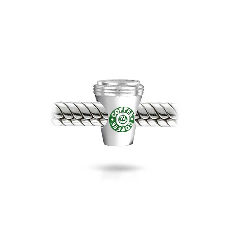 Bling Jewelry Latte Lover Travel Mug Drink Coffee Cup Charm Bead Students Sterling Silver Fits European Charm Bracelet