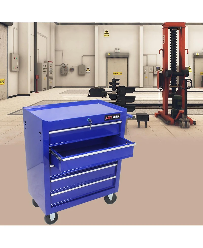 Simplie Fun 5 Drawers Multifunctional Tool Cart With Wheels-Blue