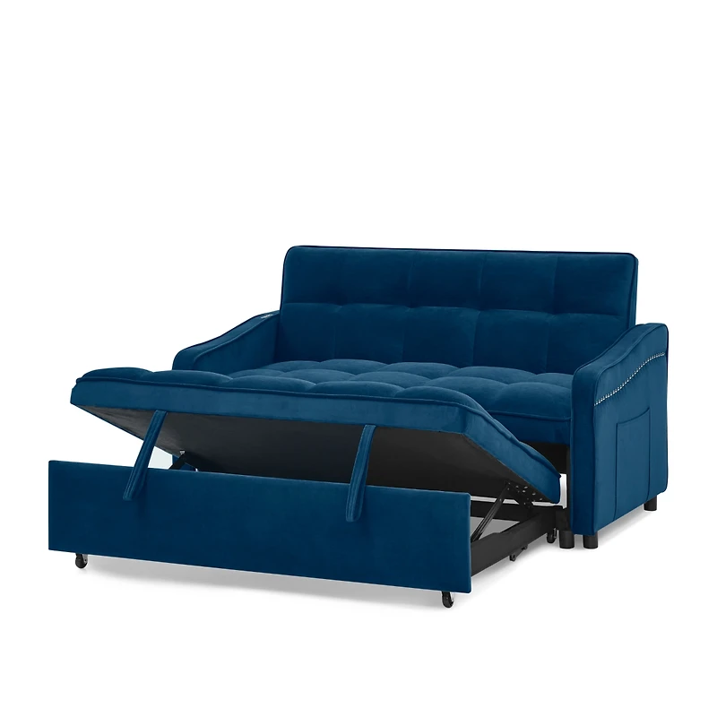 Simplie Fun Blue Loveseat Sofa Bed with Usb Charging