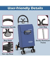 Folding Shopping Cart Utility Hand Truck with Rolling Swivel Wheels, Removable Bag & Cozy Handle