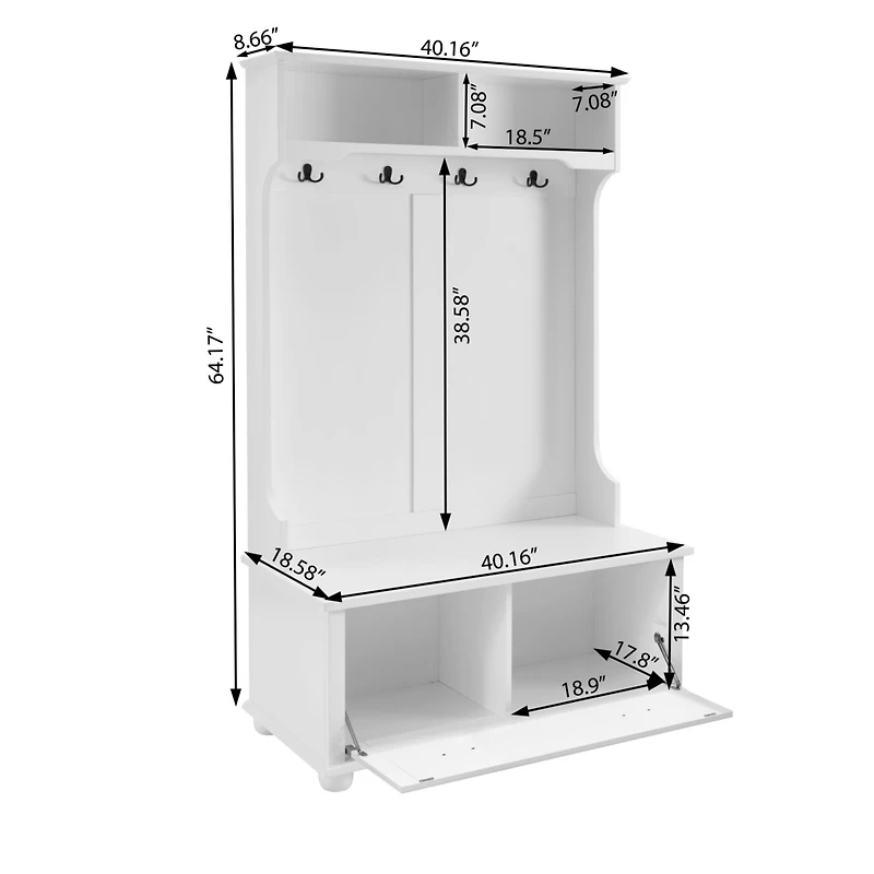 Simplie Fun Coastal Style White Hall Tree Bench with Shoe Cabinets