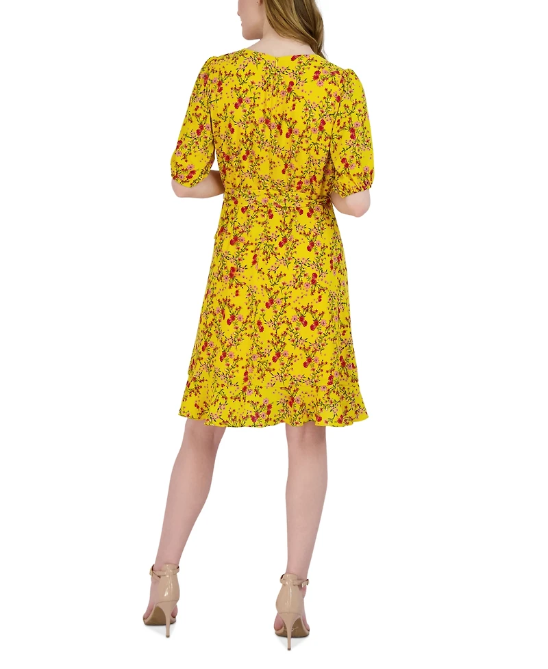 julia jordan Women's Printed Faux-Wrap Tie-Waist Dress