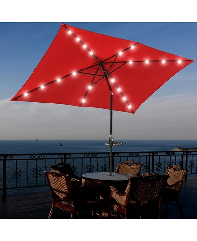 Yescom 10x6.5FT Rectangle Outdoor Solar Led Patio Umbrella with Crank Tilt for Table Market Yard Deck Pool Party Red