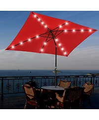 Yescom 10x6.5FT Rectangle Outdoor Solar Led Patio Umbrella with Crank Tilt for Table Market Yard Deck Pool Party Red