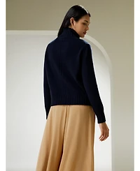 Lilysilk Women's Turtleneck Sweater with Rib Hemline