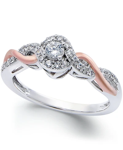 Diamond Twist Promise Ring Sterling Silver and 14k Rose Gold (1/5 ct. t.w.)