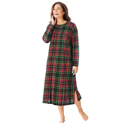 Dreams & Co. Women's Plus Long-Sleeve Henley Print Sleepshirt