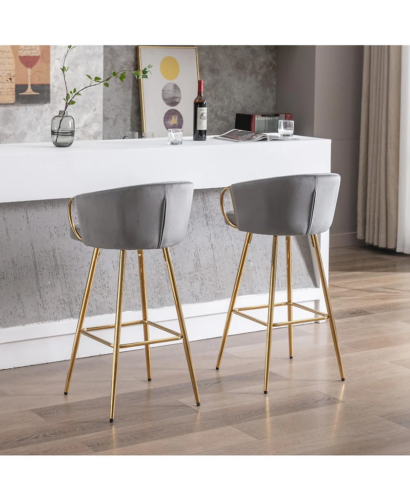 Streamdale 2-Piece 30" Velvet Barstools with Chrome Footrest