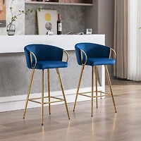 Streamdale Blue Velvet Bar Stools with Gold Legs (Set of 2)
