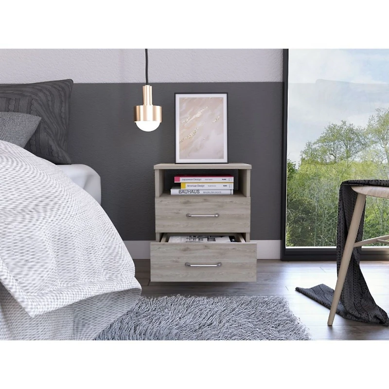 Streamdale Brookline 2-Drawer 1-Shelf Rectangle Nightstand Light Grey