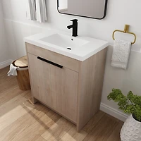 Simplie Fun 30" Freestanding Vanity with White Resin Sink & 2 Soft-Close Doors