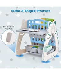 3-In-1 Kids Art Easel with Stool Magnetic Dry-Erase Board with Book Rack
