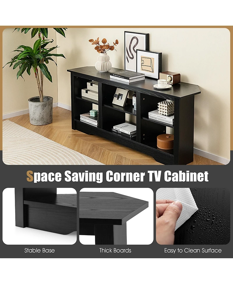 58" Tv Stand with 6 Open Storage Shelves Shelf for 18 inch Fireplace(not included)