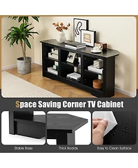 58" Tv Stand with 6 Open Storage Shelves Shelf for 18 inch Fireplace(not included)