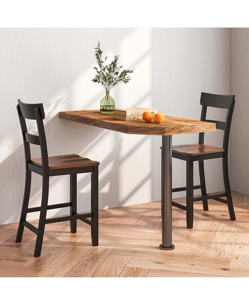 Costway Wooden Bar Stool Set of Chairs with Lvl Rubber Wood Frame, Backrest