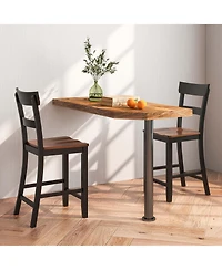 Costway Wooden Bar Stool Set of Chairs with Lvl Rubber Wood Frame, Backrest