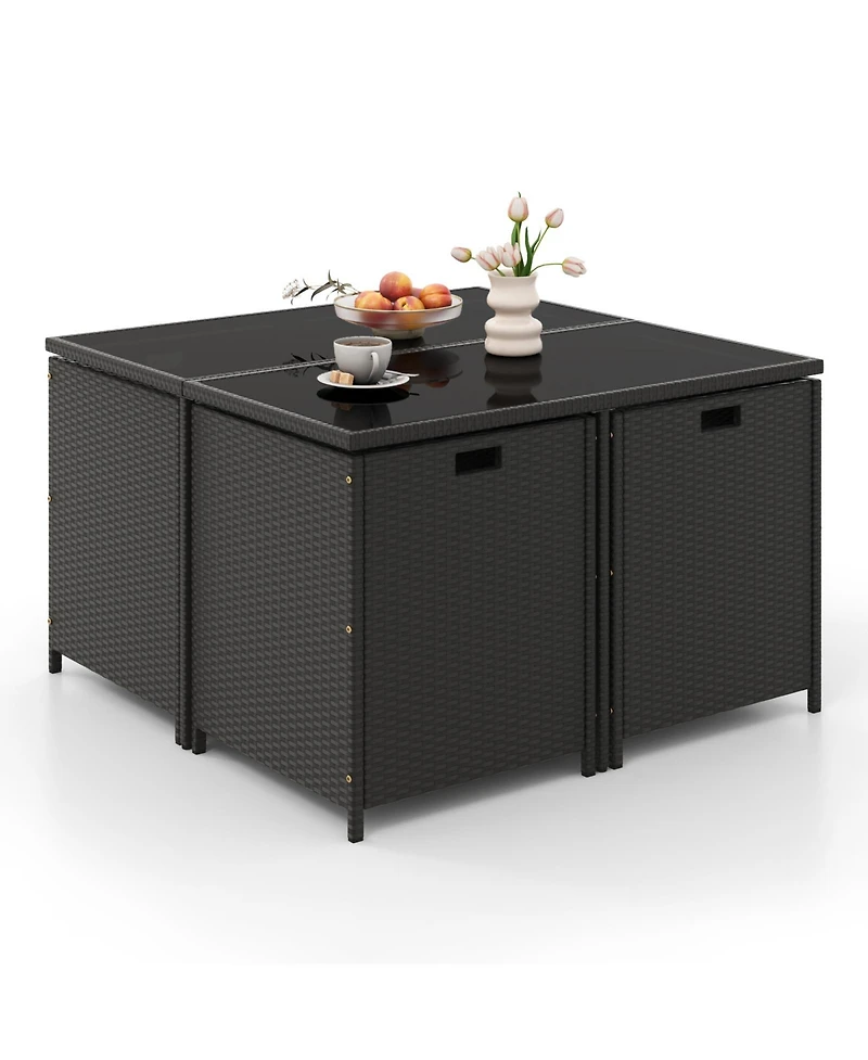 Costway 9 Pcs Outdoor Dining Furniture Set Patio Conversation Set with Cushioned Seat