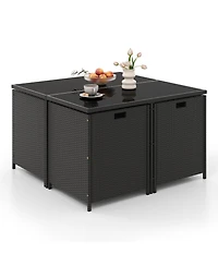 Costway 9 Pcs Outdoor Dining Furniture Set Patio Conversation Set with Cushioned Seat