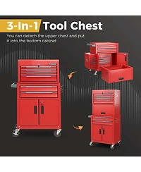 Costway 6-Drawer Rolling Tool Chest 3-in-1 Heavy-Duty Storage Cabinet with Universal Wheels