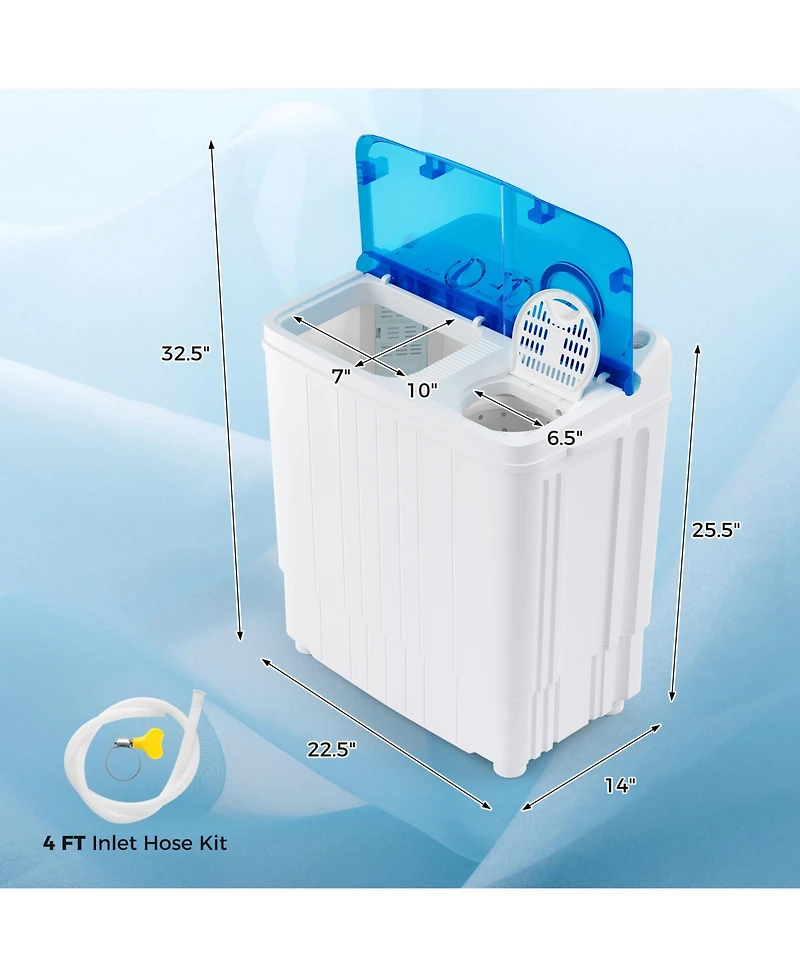 Portable Washing Machine 17.6 lbs Twin Tub Laundry Washer with Drain Pump