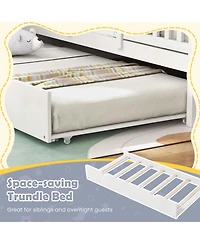 Twin Size House Bed with Trundle Fence Decor Wooden Windows Tall Roof