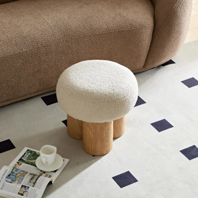 Simplie Fun Mushroom Stool, Grieg Plush Cushion, Wooden Barrel Pvc Pipe, Walnut Finish